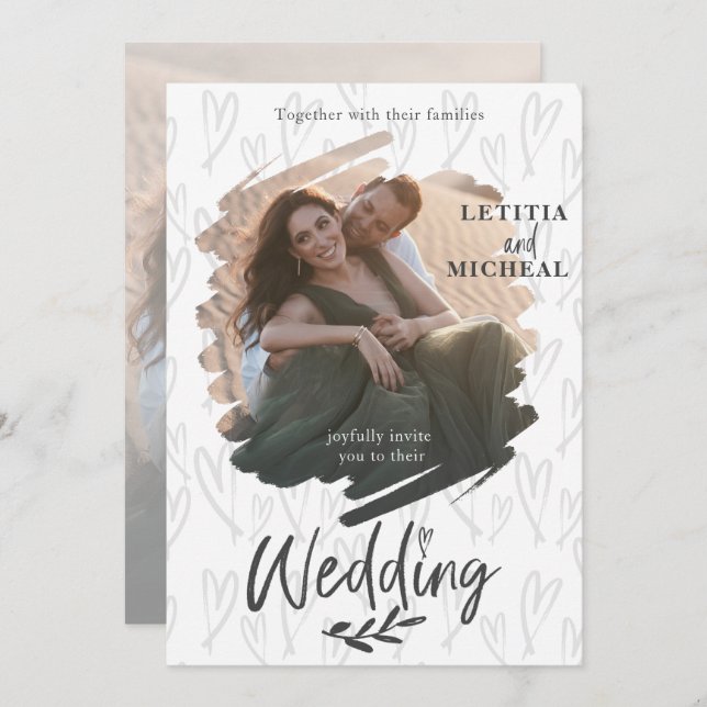 Elegant par Photo Black & White Bröllop Inbjudningar (Fram/baksida)