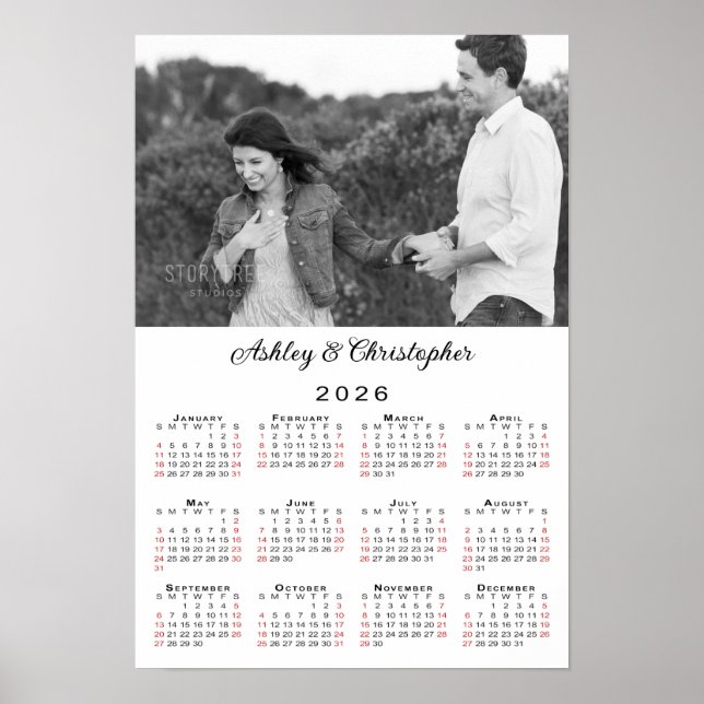Elegant par Photo Namn 2026-kalender Poster (Framsidan)