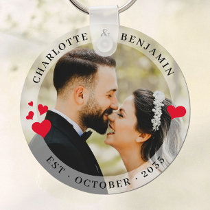 Elegant par Photo Red Hearts Bröllop Keychain Nyckelring