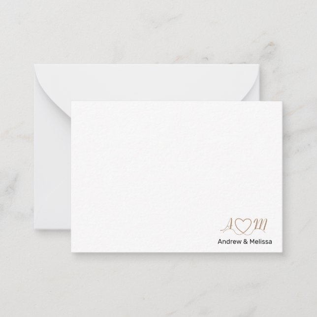 Elegant Par Script Monogram Heart Guld Black Anteckningskort (Framsida)