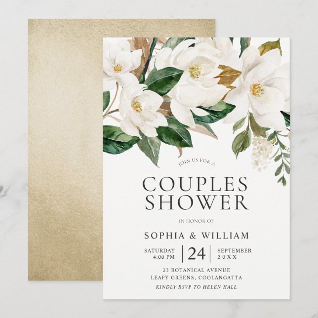 Elegant Par Shower för vackra vita blommor Inbjudningar (Fram/baksida)