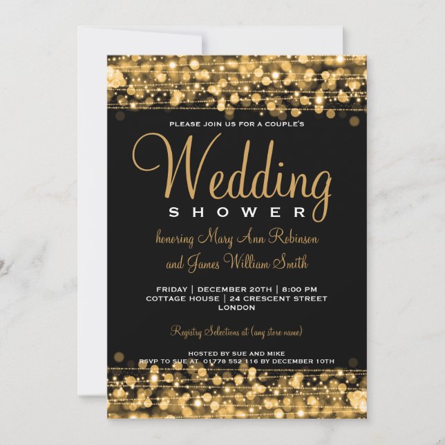 Elegant Par Shower Party Sparkles Guld Inbjudningar (Framsida)