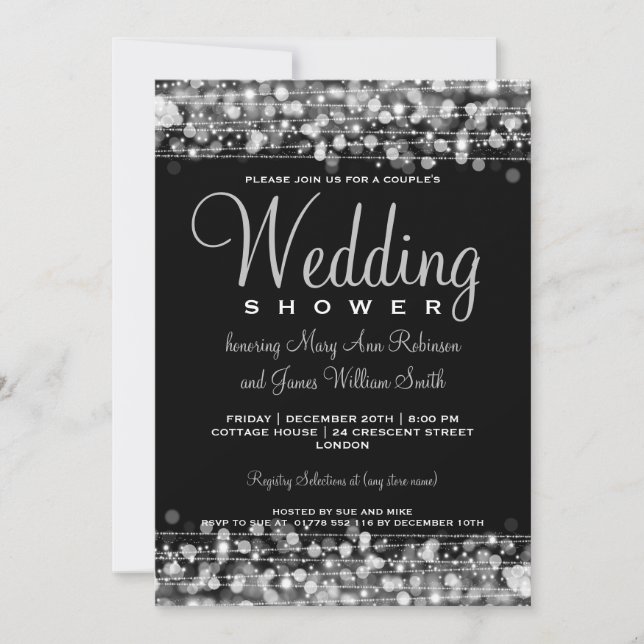 Elegant Par Shower Party Sparkles Silver Inbjudningar (Framsida)