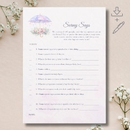 Elegant paraply Baby Shower Survey Says-kort Inbjudningar