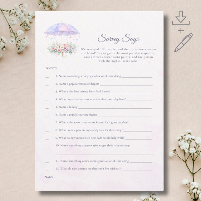 Elegant Paraply Baby Shower Undersökning Säger Kor Inbjudningar (Skapare uppladdad)