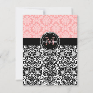 Elegant Paris Baby Rosa Black Damask Personlig Anteckningskort