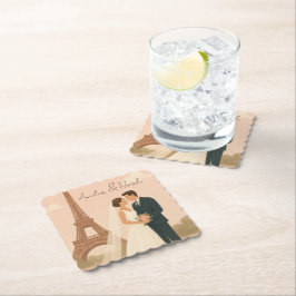 Elegant Paris Bröllop Papper Coaster – Eiffeltorne Underlägg Papper