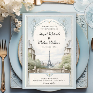 Elegant Paris Eiffel Torn Powder Blue Bröllop Inbjudningar