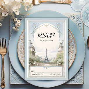 Elegant Paris Eiffel Torn Powder Blue Bröllop OSA Kort
