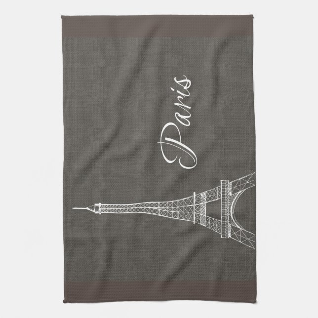 Elegant Paris Eiffel tornmörk - grå BurlapLook Kökshandduk (Vertikal)