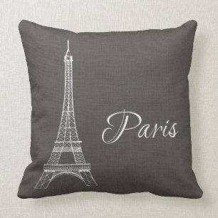 Elegant Paris Eiffel tornmörk - grå BurlapLook Kudde