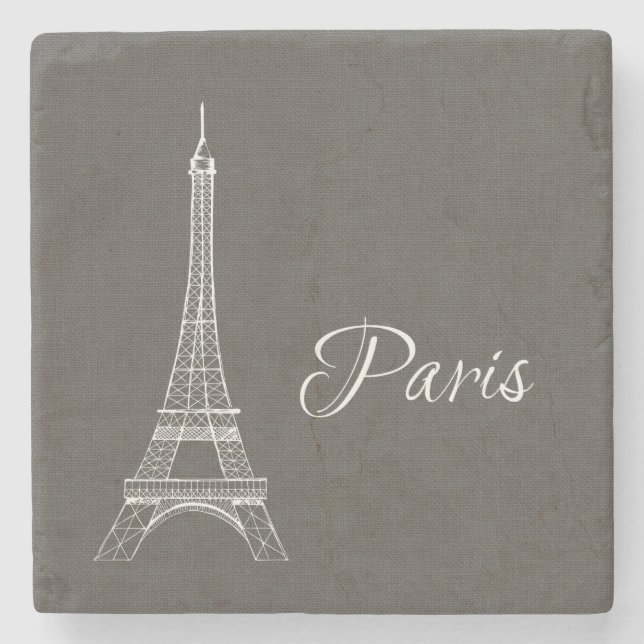 Elegant Paris Eiffel tornmörk - grå BurlapLook Underlägg Sten (Framsidan)