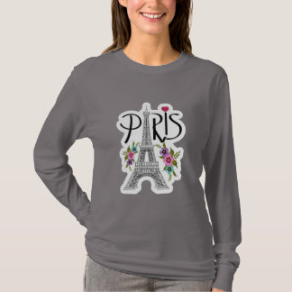 Elegant Paris Eiffel Tower Floral IllustratT-Shirt T Shirt