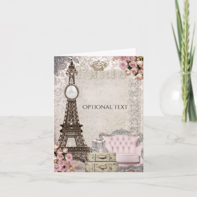 Elegant Paris Eiffeltorn & Rosor Tacksamhet Tack Kort (Framsida)