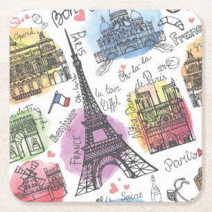 Elegant Paris Frankrike Mode Sketch Underlägg Papper Kvadrat