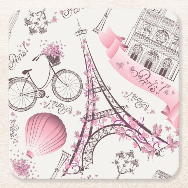 Elegant Paris Frankrike Mode Sketch Underlägg Papper Kvadrat (Framsidan)