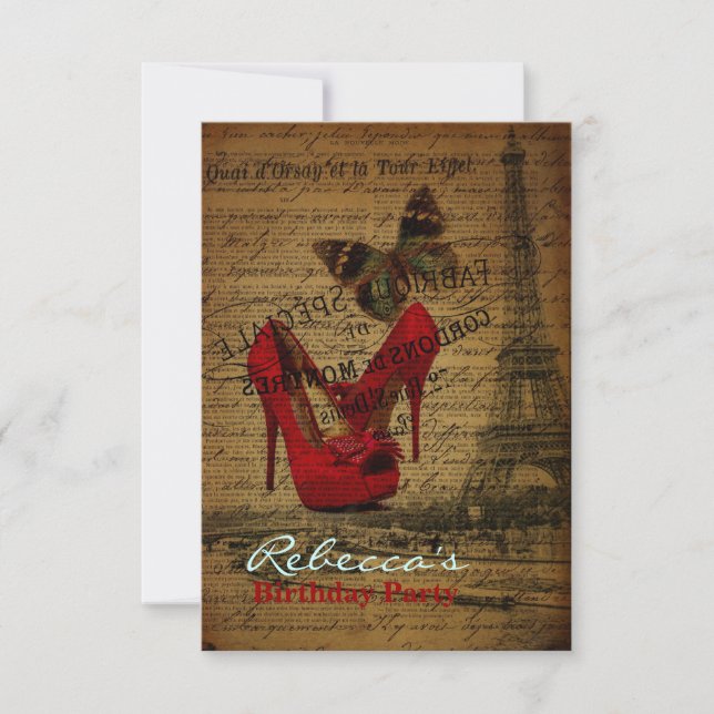 elegant paris fransk vintagefödelsedagsfest inbjudningar (Framsida)