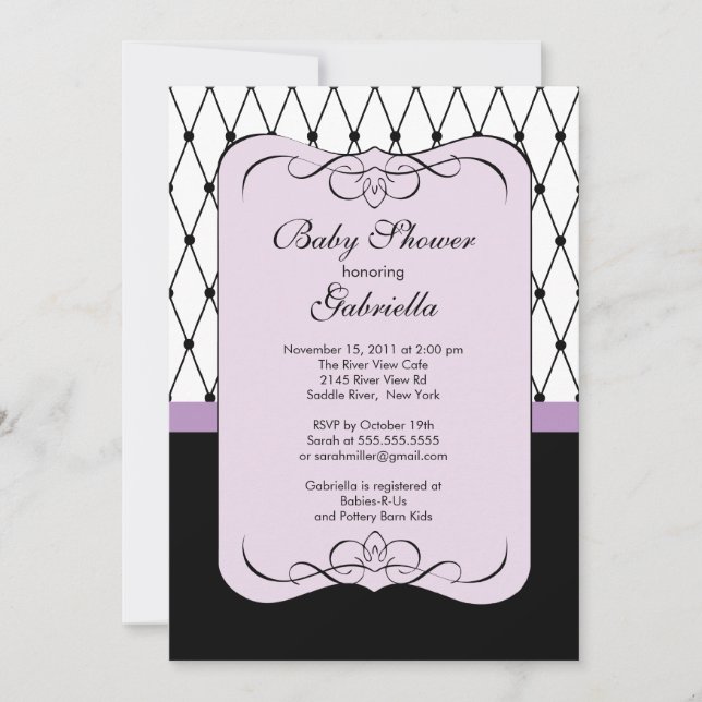 Elegant Parisian Lila Baby Shower-inbjudan Inbjudningar (Framsida)