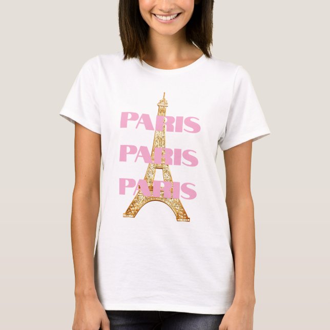 Elegant Parisisk Eiffeltorn Paris i Rosa T Shirt (Framsida)