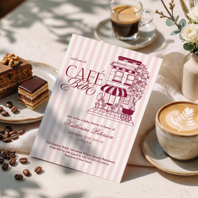 Elegant Parisiskt Café Bébé Fransk Babyfirande Inbjudningar (Skapare uppladdad)