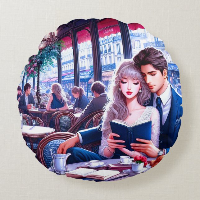 Elegant Parisiskt cafédatum: ett romskt Esc-värde Rund Kudde (Framsidan)