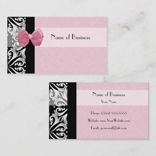 Elegant parisiskt Damask rosa band Visitkort (Fram/baksida)