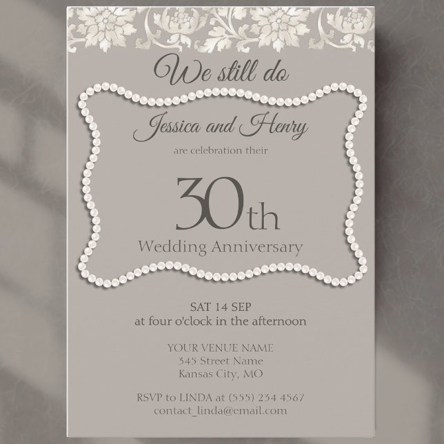 Elegant pärl 30-års bröllopsjubileum inbjudningar (Skapare uppladdad)