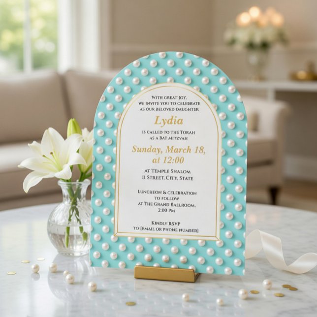 Elegant Pärl-Bat Mitzvah-inbjudan Inbjudningar (Skapare uppladdad)