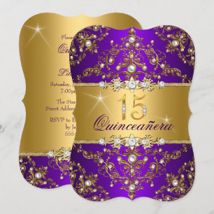 Elegant Pärl Damask Lila Quinceanera Inbjudningar
