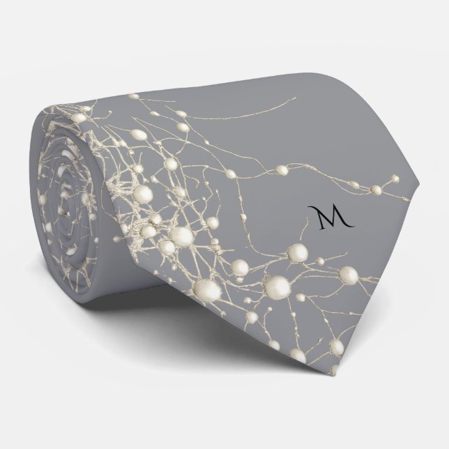 Elegant Pärl Guld Script Bröllop Romantiska Pärlor Slips (Rullad)