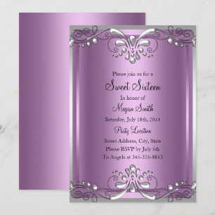 Elegant Pärl Purple Sweet Sixteen Inbjudan