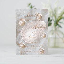 Elegant Pärla & Guld Folie Bröllopsinbjudan Tack Kort