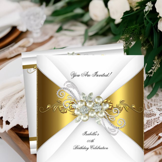 Elegant Pärla Guld Silver Diamant Födelsedagsfest  Inbjudningar (Skapare uppladdad)