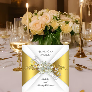 Elegant Pärla Gult Guld Silver Diamant Födelsedag Inbjudningar