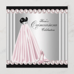 Elegant Pärla Silver Rosa Quinceanera Inbjudningar