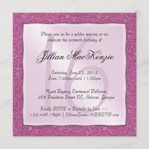 Elegant Pärlande Rosa Sweet 16 Glitter Inbjudan