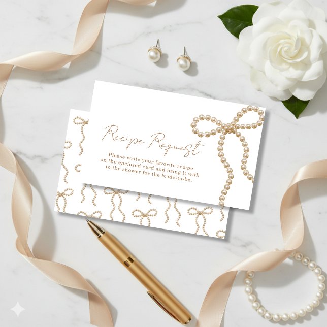 Elegant Pärlbåge Bröllopsdusch Receptförfrågan Tilläggskort (Elegant Pearl Bow Bridal Shower Recipe Request Enclosure Card)