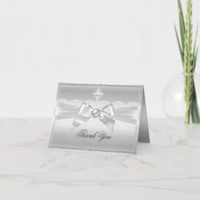 Elegant pärlbåge & kors tackkort (Framsida)