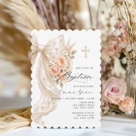 Elegant pärlbåge och blomster dop inbjudan