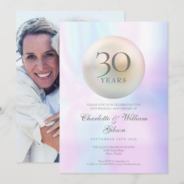 Elegant pärlfoto 30-års bröllopsjubileum inbjudningar (Fram/baksida)