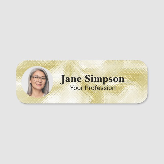 Elegant Pärlglänsande Guld Textur Namnskylt Namnbricka (Framsida)