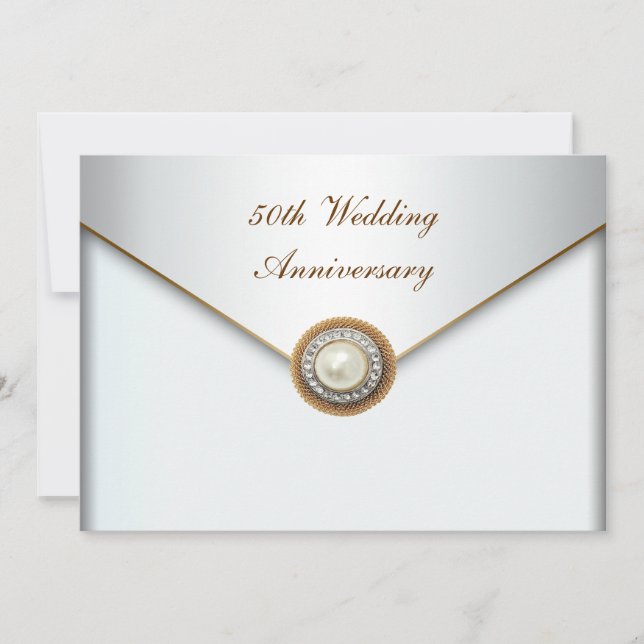Elegant pärlguld 50-års bröllopsjubileum inbjudningar (Framsida)