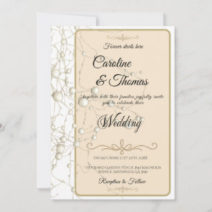 Elegant Pärlguld Script Bröllop Romantiska Pärlor Inbjudningar