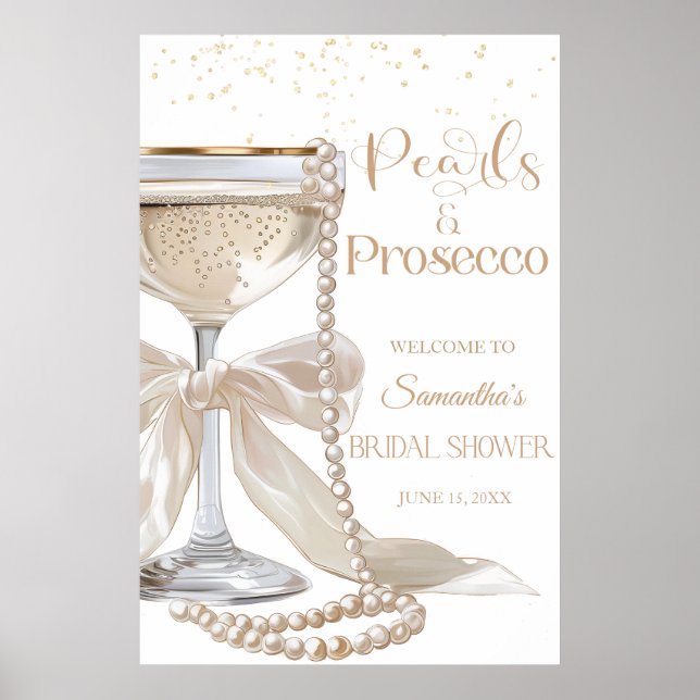 Elegant Pärlor och Prosecco Bröllopsfest Affisch (Framsidan)