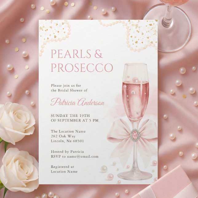 Elegant pärlor & Prosecco bröllopsdusch-inbjudan Inbjudningar (Skapare uppladdad)