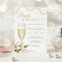 Elegant pärlor & Prosecco bröllopsdusch-inbjudan