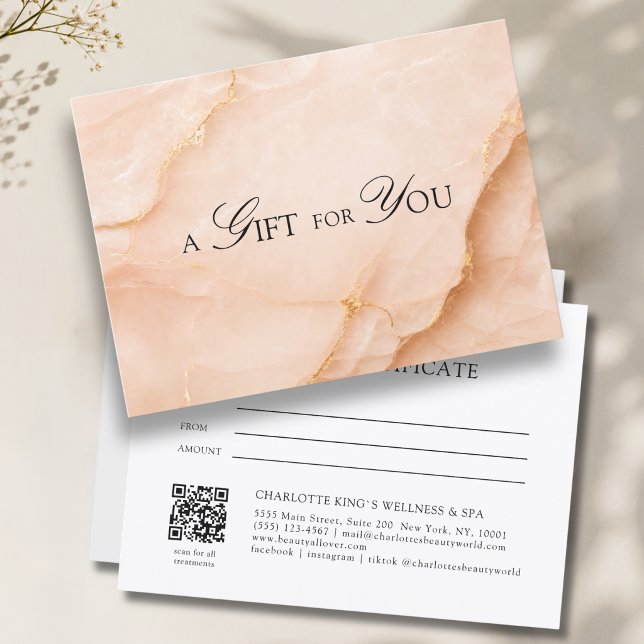 Elegant päronmarmor QR-kod presentkort (A Gift for You! Peach Gold Marble QR Code Gift Certificate)