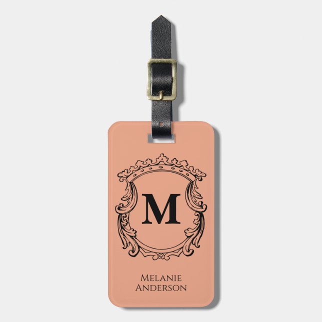 Elegant päronmonogram-krön  bagagebricka (Vertikal Framsida)