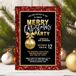 Elegant PARTY Black Guld Red Glitter Inbjudningar