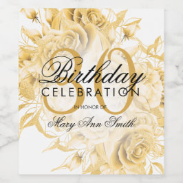 Elegant Party Blommigten Guld vid 30års födelsedag Vinflaska Etikett